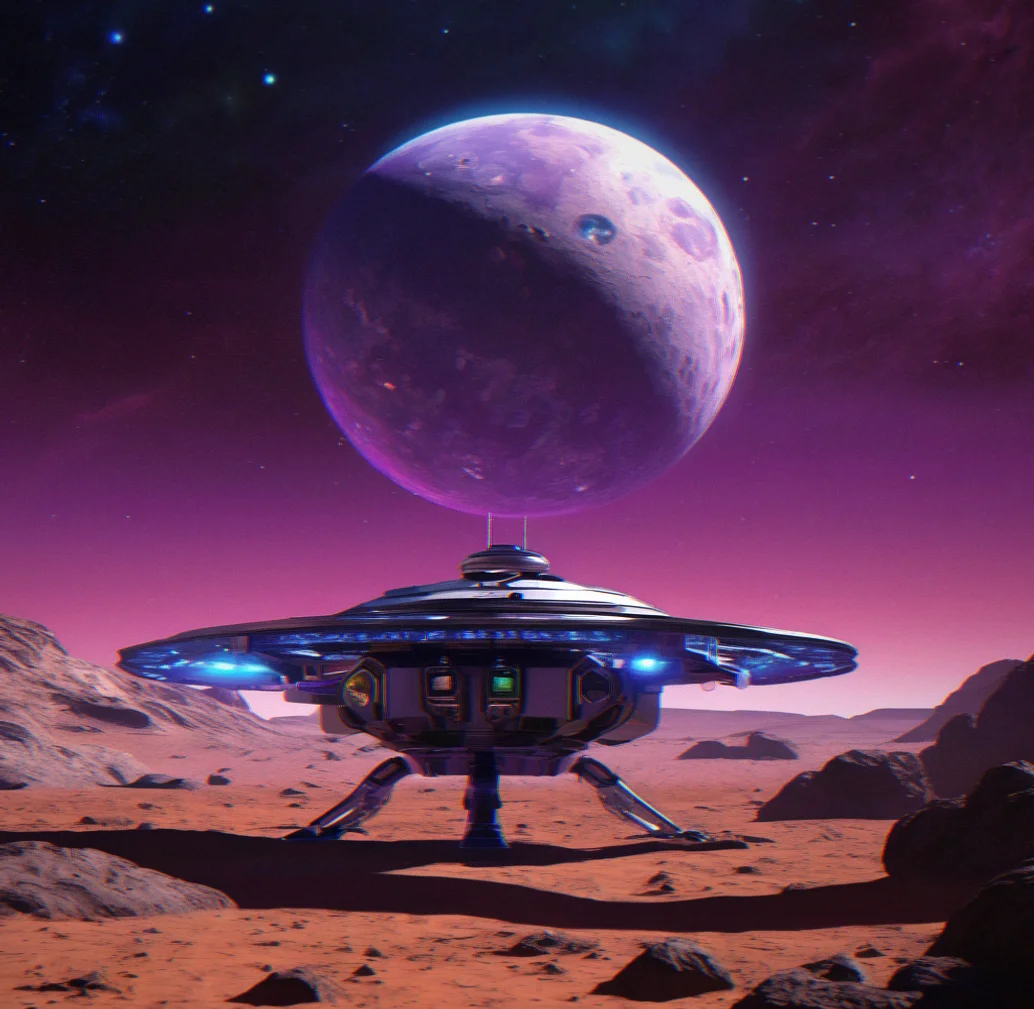 Compact Prospect-class spacecraft docked at a basic landing platform